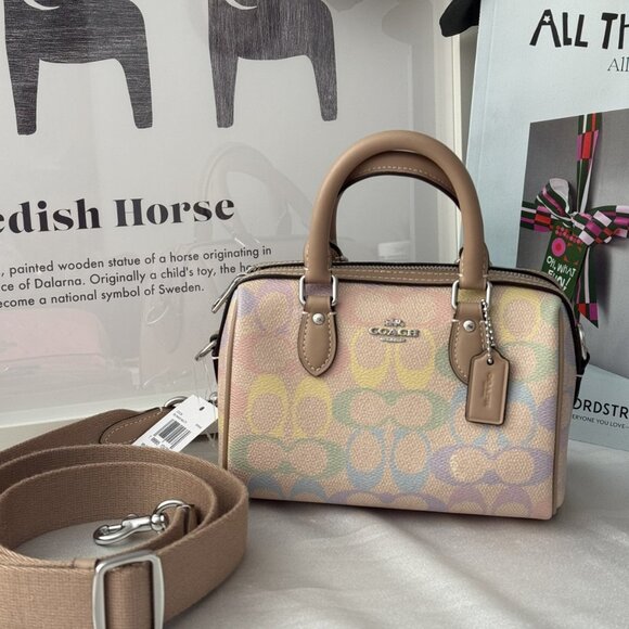 Coach Handbags - Coach Mini Rowan Crossbody Bag In Rainbow Signature Canvas CDC39 Sand Multi